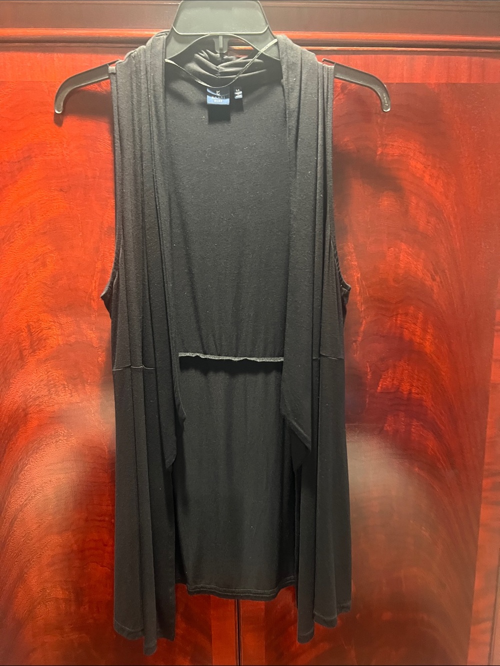 Kaari Blue Black Longline Sleeveless Open Vest